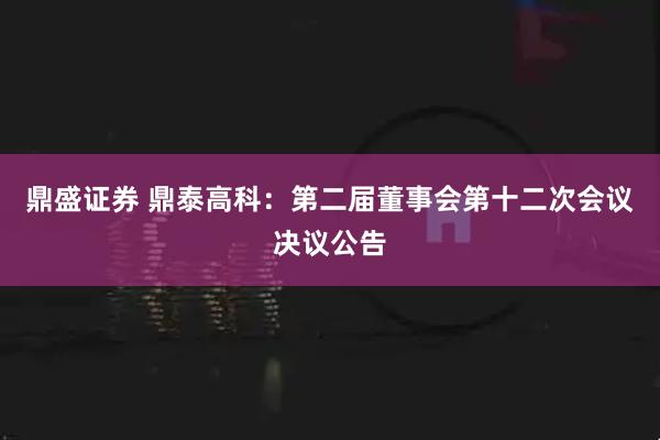 鼎盛证券 鼎泰高科：第二届董事会第十二次会议决议公告